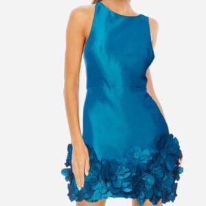 New ONE33 Social The Arielle Floral Hem Mini Dress Taffeta Peacock Blue Size 0